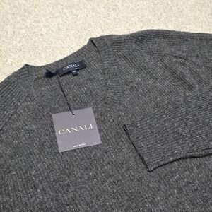 Canali Men Heathered Gray V Neck Ribbed Wool Silk Angora Sweater Jumper Sz IT 54